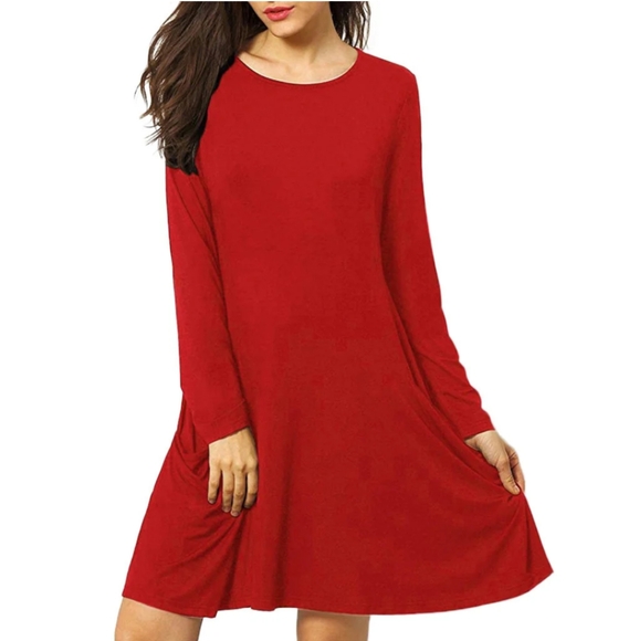 EILEEN FISHER | Jersey Jewel Neck Long Sleeve Swing Dress - Picture 1 of 16